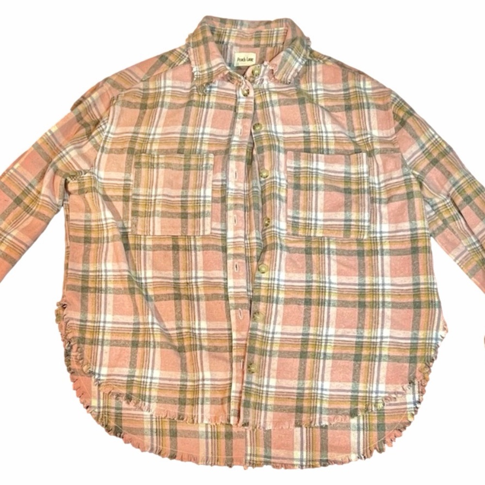 Peach Love California Plaid Button-Down Shirt Peach and Gray